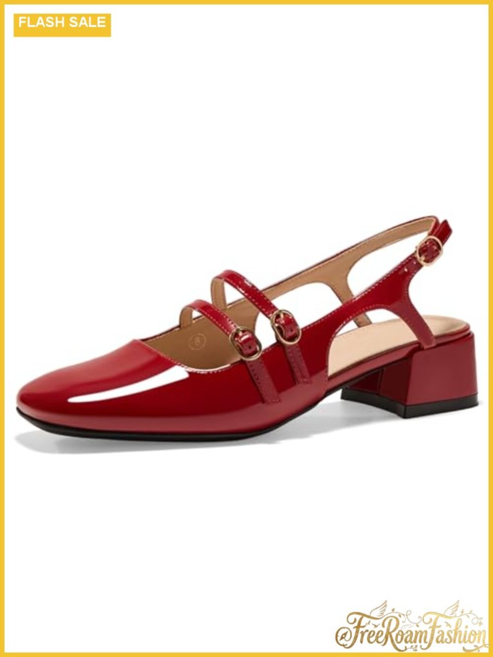 Faux Leather Mary Jane Chunky Low Block Heels Slingback Pumps